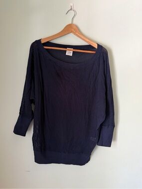 EVEREVE Michael Stars Mesh Dolman Top Medium Navy Oversized 3/4 Sleeve